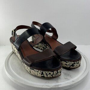 Cole Haan Cambon Women Floral Platform Wedge Black Double strap Sandals Size 8.5